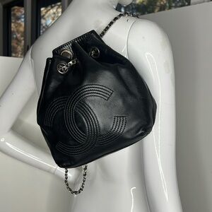Chanel Black Leather Mini Backpack Bucket Bag Dustbag and Authenticity Card